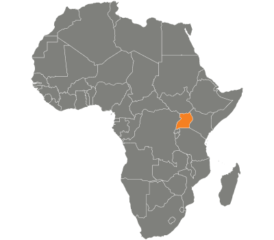 A graphic highlighting Uganda within the African Continent