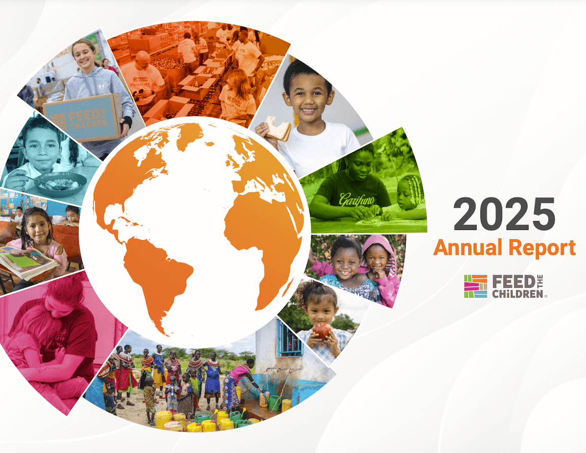 La imagen de portada del informe anual de Feed the Children de 2025.